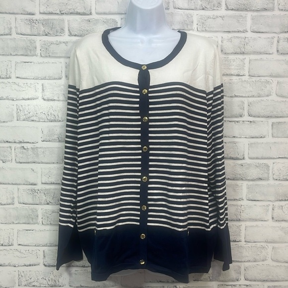 Karen Scott Petite Stripe Button Up Cardigan NWT XLP - Picture 1 of 9